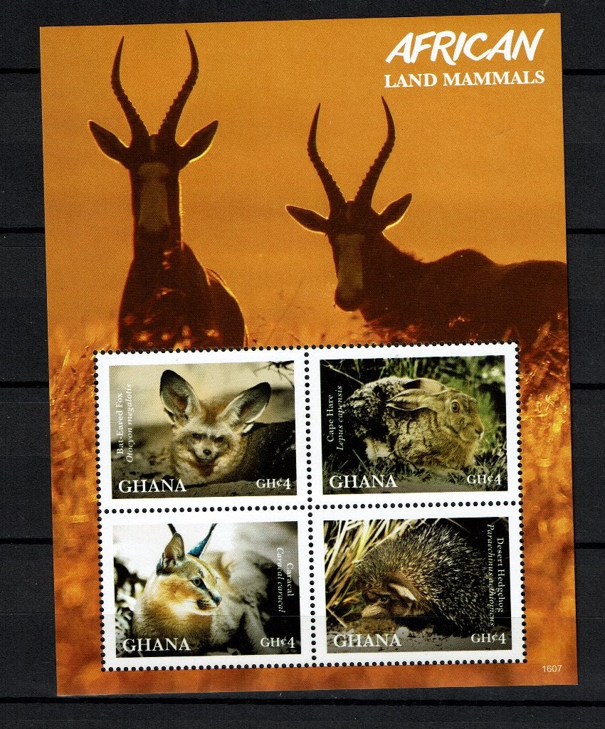 ghana 2016 pf blok wildlife zoogdieren konijn  caracal 2, Ophalen of Verzenden, Postfris, Dier of Natuur