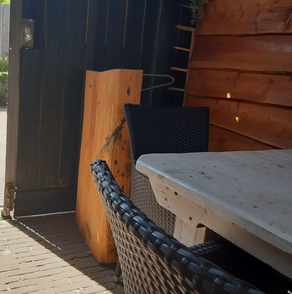 Salontafel handgemaakt van spoorbielzen, Ophalen, Gebruikt, 100 tot 150 cm, 50 tot 100 cm