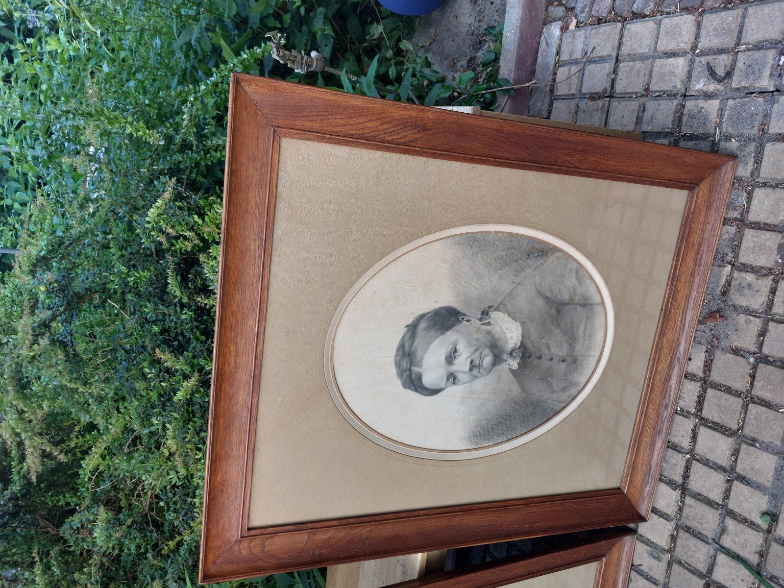 2 getekende antieke portretten in lijst 80 x 90 cm, Ophalen of Verzenden