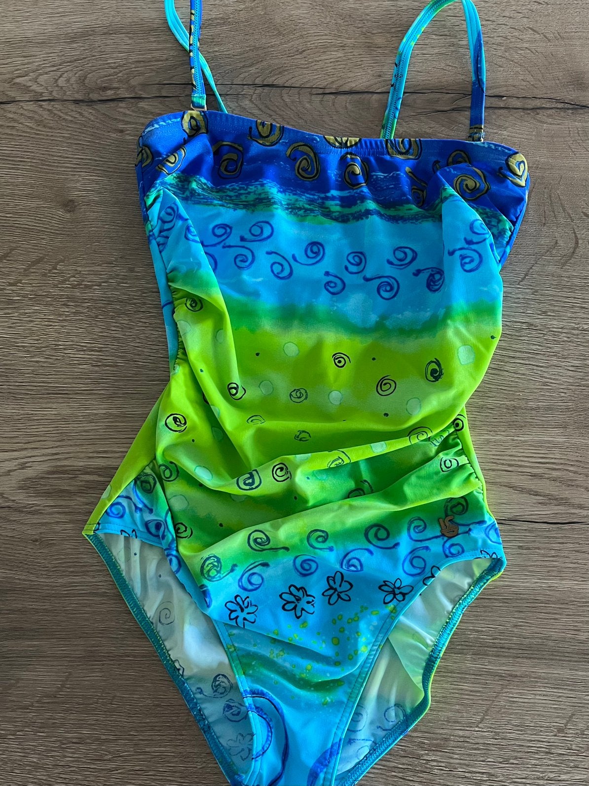 Leopold schmidt 42C badpak kan strapless groen  blauw, Kleding | Dames, Overige kleuren, Badpak, Ophalen of Verzenden, Gedragen