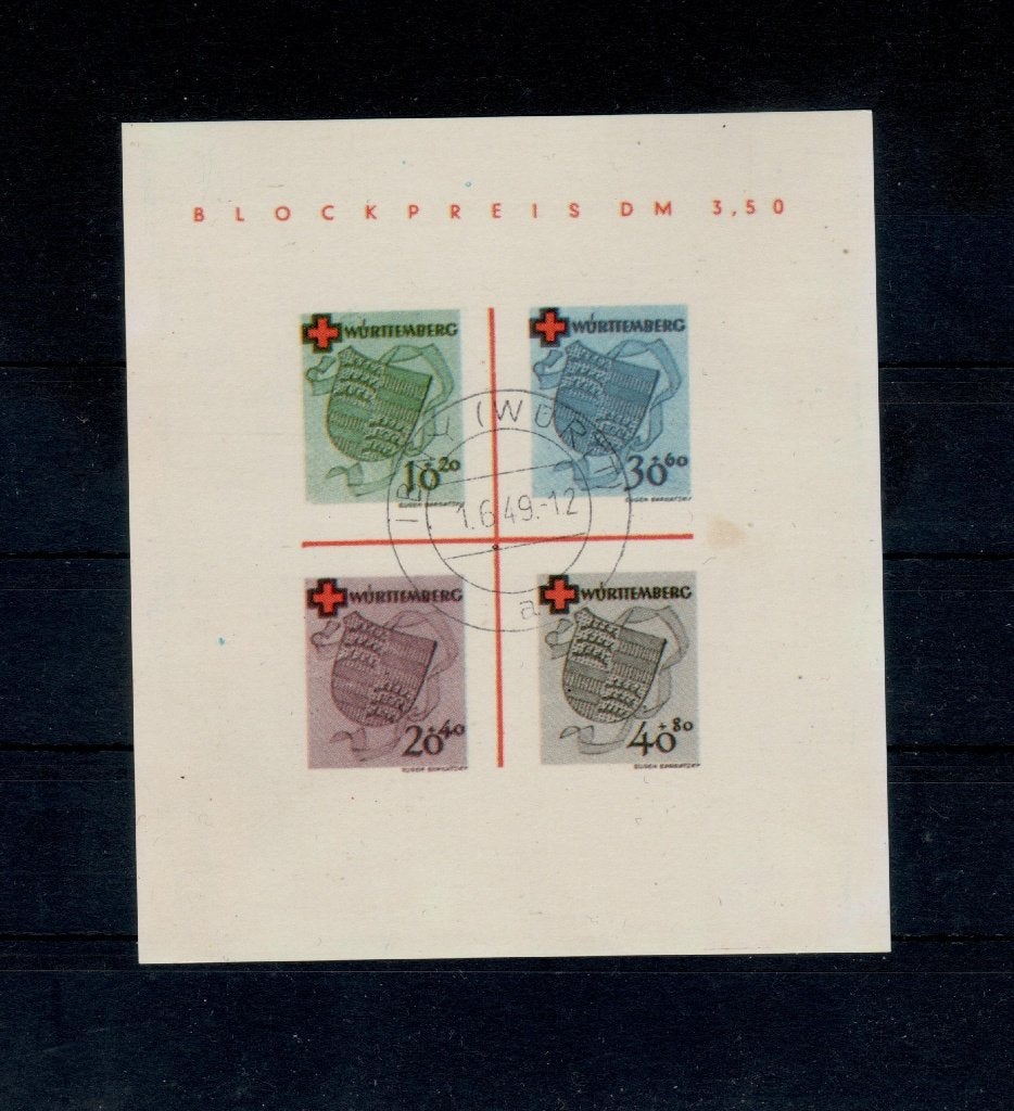 D67) 1949 Wurttemberg blok 1 €1800 geen garantie, Verzenden, Overige periodes, Gestempeld