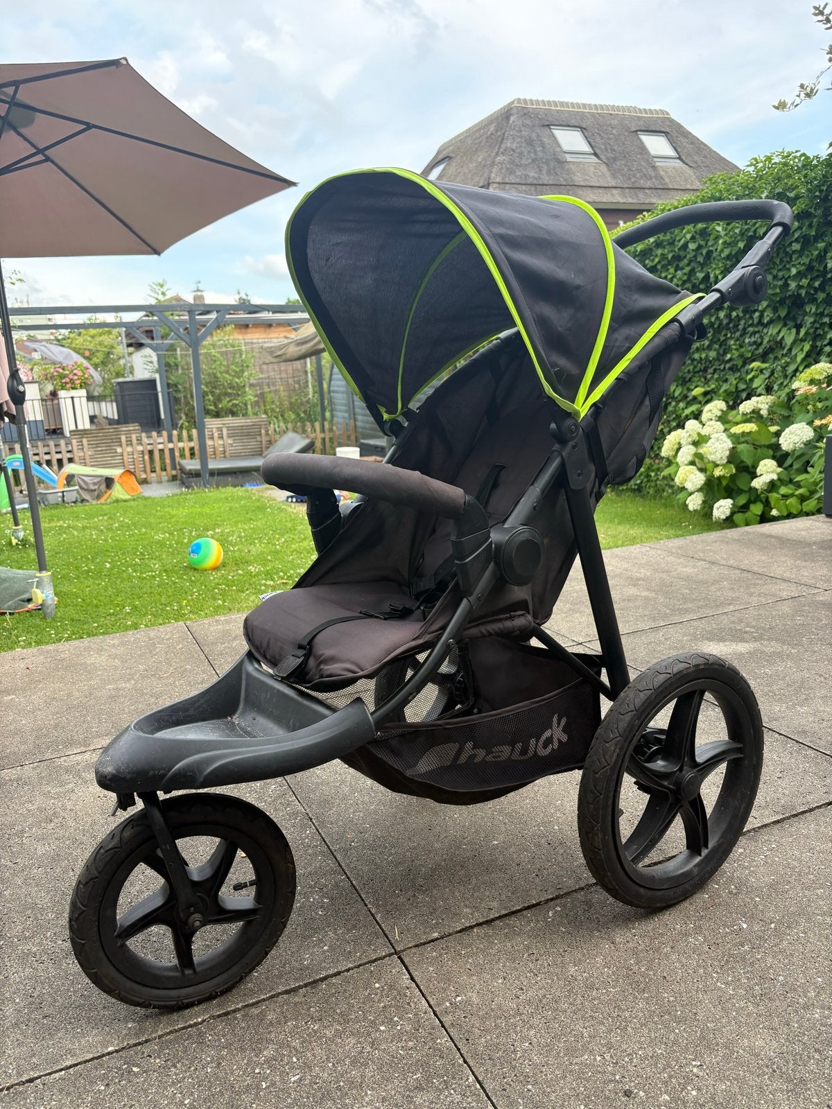 Hauck Runner 3-wiel kinderwagen - Zwart/Neon Geel, Gebruikt, Luchtbanden, Ophalen of Verzenden, Kinderwagen