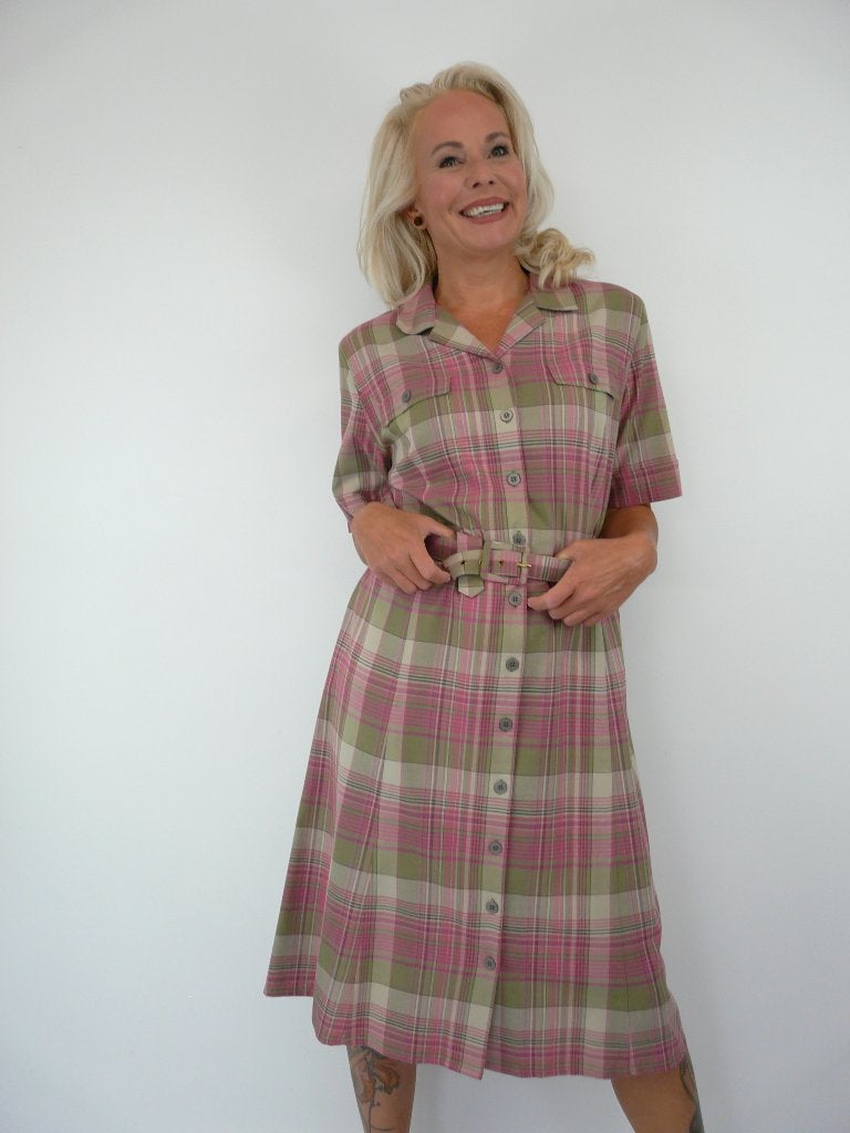 *Abfab Vintage Geruite Jurk 44*, Kleding | Dames, Jurken, Zo goed als nieuw, Maat 42/44 (L), Roze, Knielengte, Ophalen of Verzenden