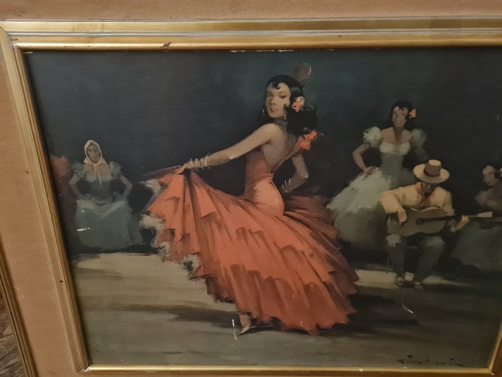 Grote vintage lijst met Spaanse danseres foto 1 t/m 5, Ophalen of Verzenden