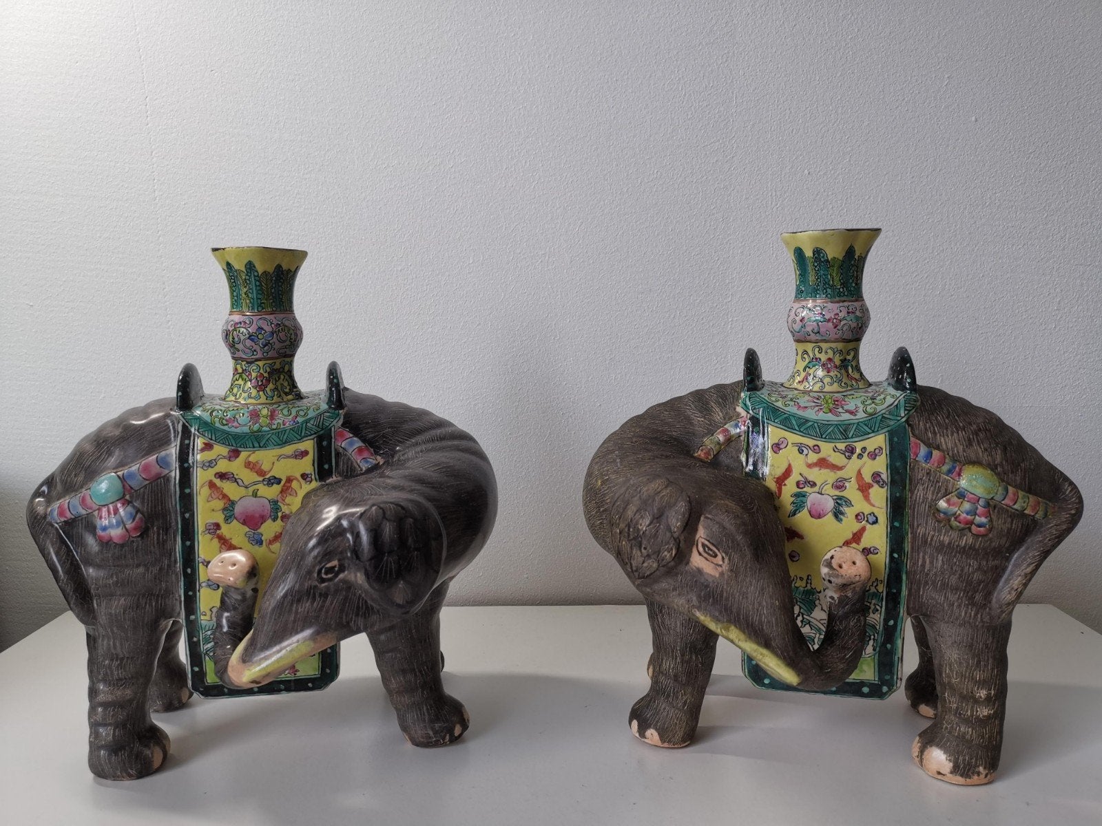 Antieke Chinese Olifant Kandelaars - Set van 2, Ophalen of Verzenden