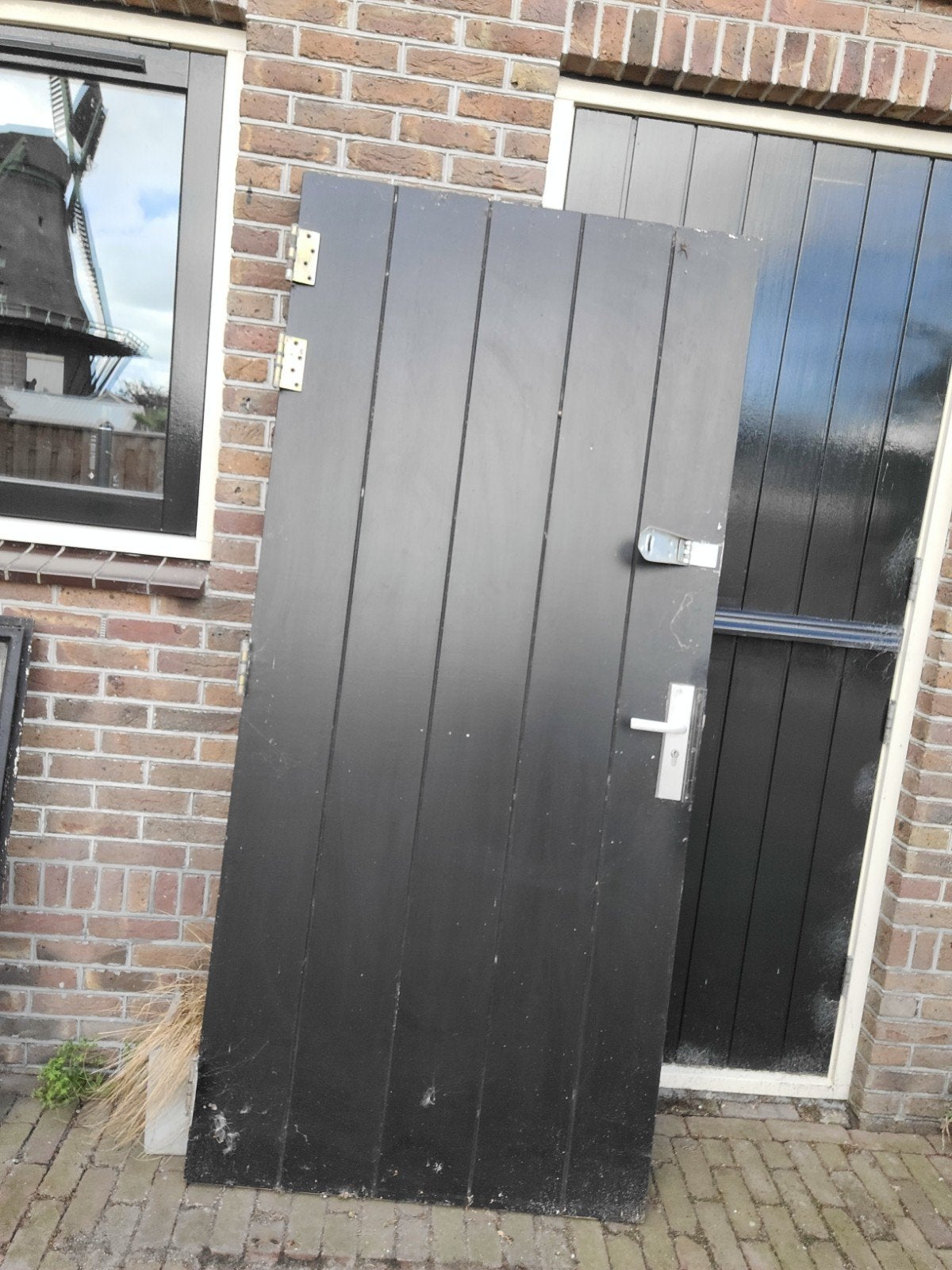 Massieve zwarte buitendeur 94.5 x 203.5 cm, Doe-het-zelf en Verbouw, Deuren en Horren, Gebruikt, 80 tot 100 cm, Ophalen of Verzenden