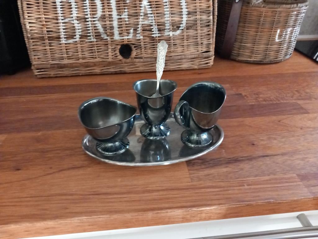 Verzilverde Roomset van DE met suikerlepel, Ophalen of Verzenden