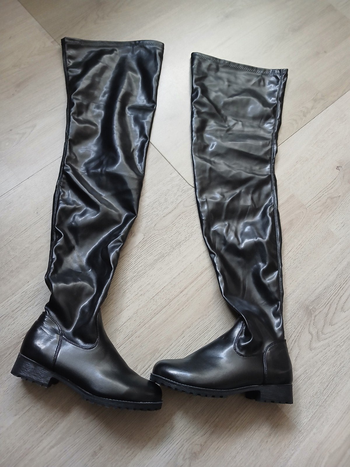 Sexy Zwarte Overknee Laarzen in Leerlook - Maat 41, Hoge laarzen, Zwart, Ophalen of Verzenden, Onbekend