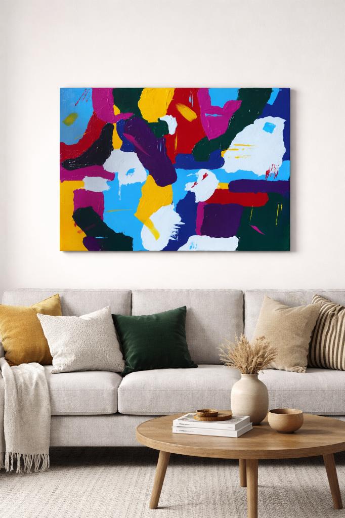 Kleurrijk schilderij, handgemaakt., Antiek en Kunst, Ophalen