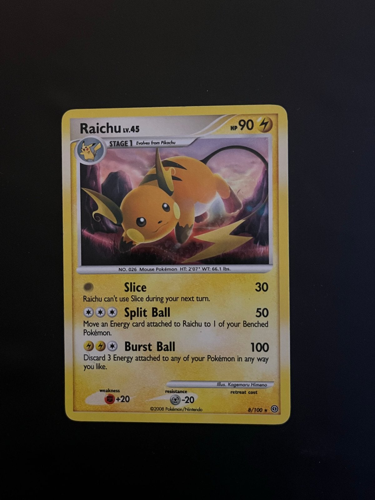 Pokémon Kaart Raichu LV.45 (2008), Ophalen of Verzenden, Gebruikt, Losse kaart