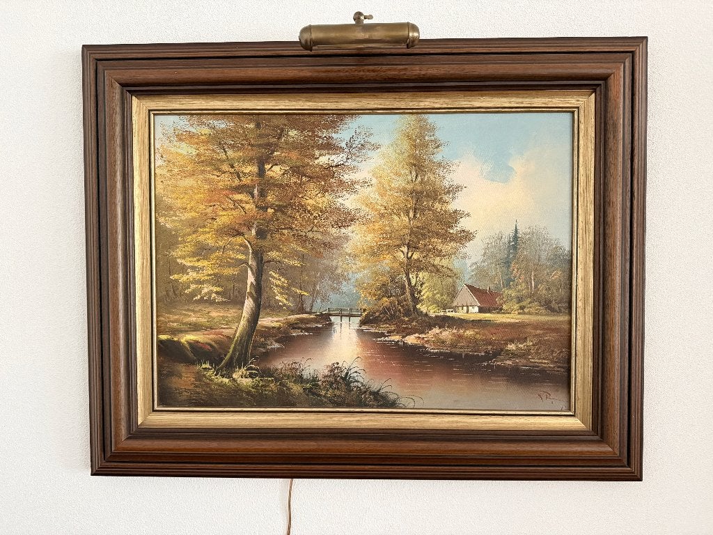 Sfeervol Herfstlandschap Olieverf Schilderij Gesigneerd, Antiek en Kunst, Kunst | Schilderijen | Klassiek, Ophalen, Doek, Realistisch