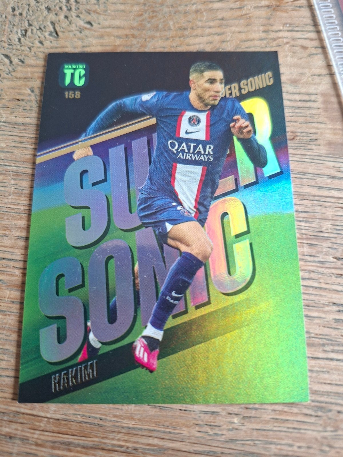 Panini TC 158 Super Sonic Hakimi PSG Voetbalkaart, Ophalen of Verzenden, Zo goed als nieuw, Buitenlandse clubs, Spelerskaart
