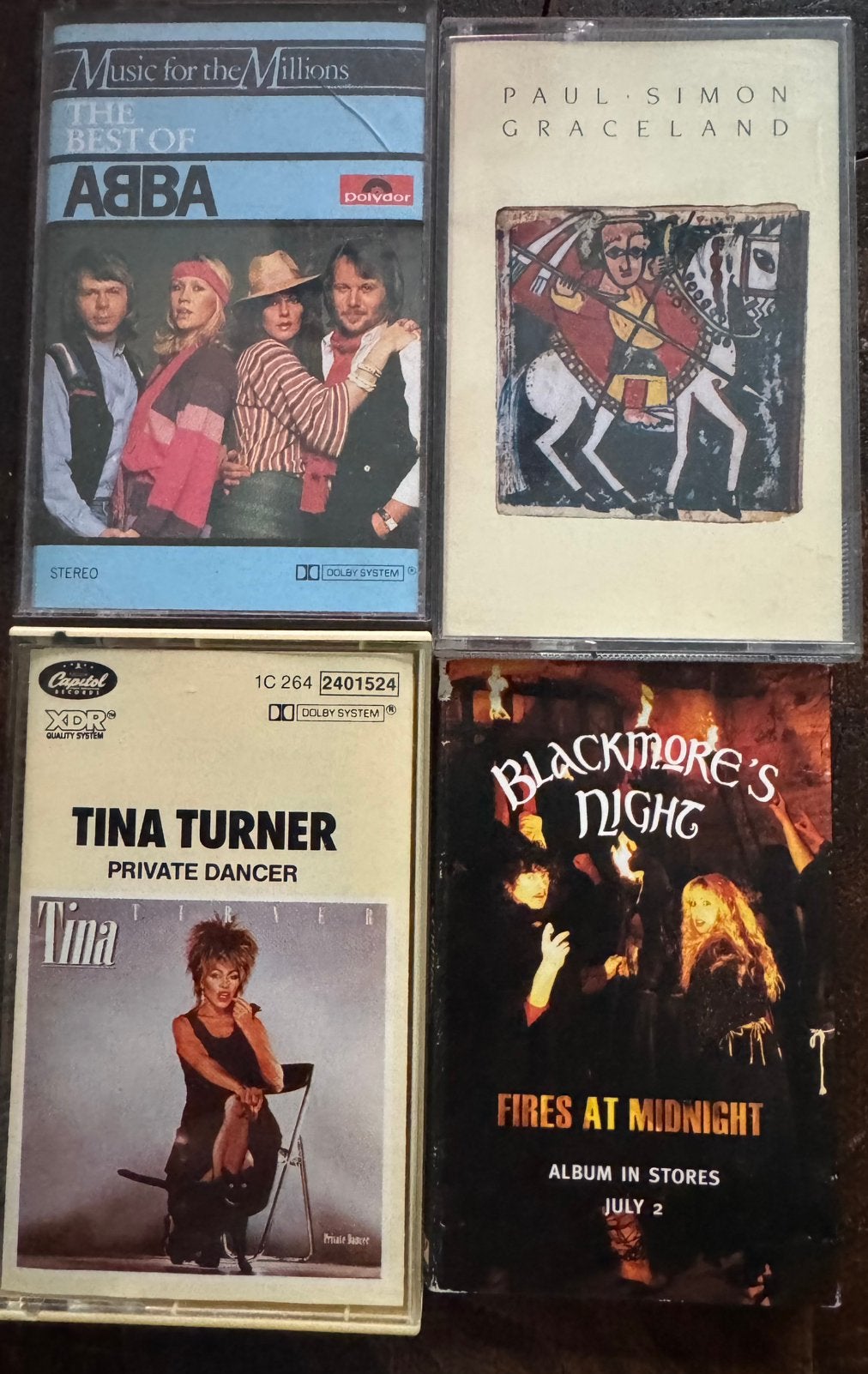 4 x Cassette, Abba, P. Simon, T. Turner & Blackmore's Night, 2 t/m 25 bandjes, Ophalen of Verzenden, Zo goed als nieuw, Origineel