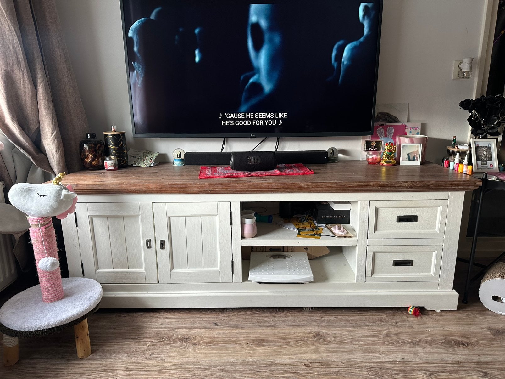 Tv en salon meubel landelijk wit bruin, Ophalen, 50 tot 100 cm, Minder dan 100 cm, 50 tot 75 cm
