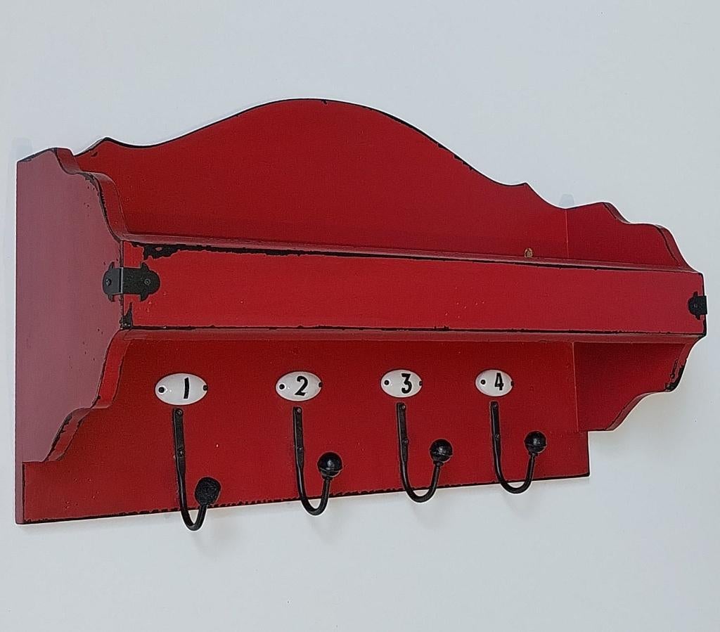 Houten landelijke wandkapstok + displayplank+ 4 haken, Wandkapstok, Gebruikt, Ophalen of Verzenden, Minder dan 100 cm