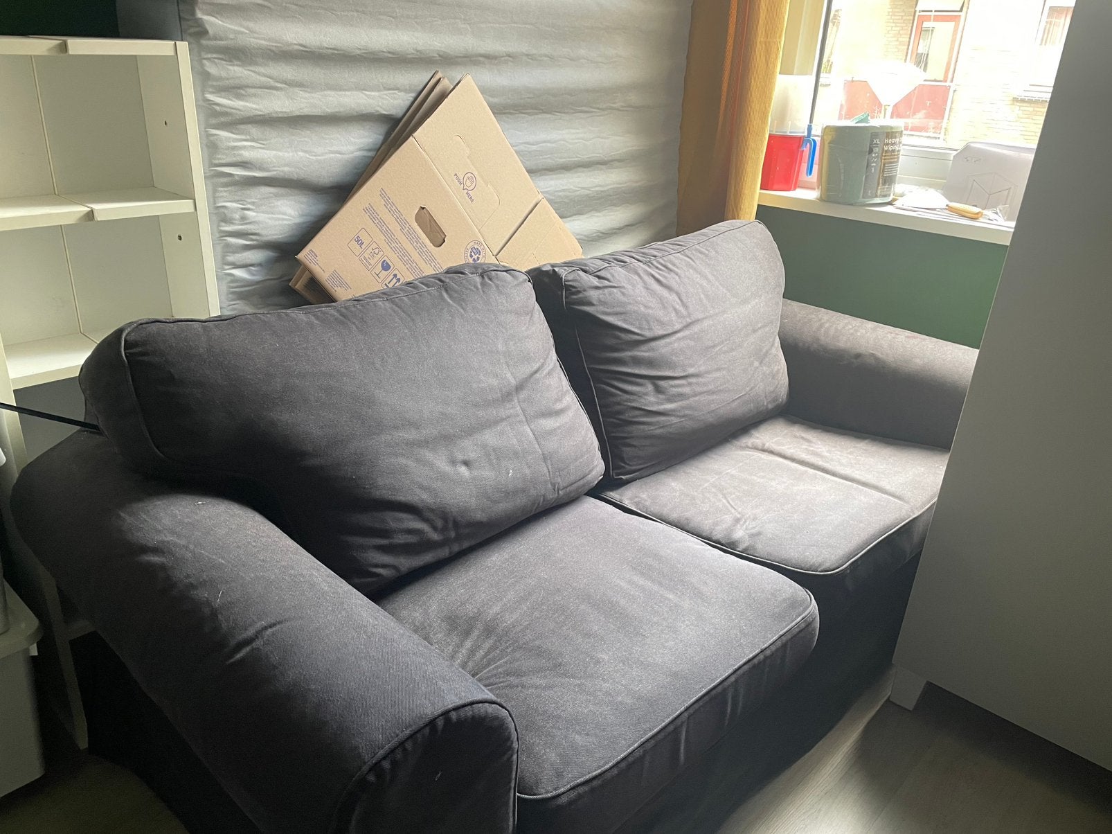 Ektorp 2-zitsbank grijs, Huis en Inrichting, Ophalen, Gebruikt, 90 cm, Tweepersoons