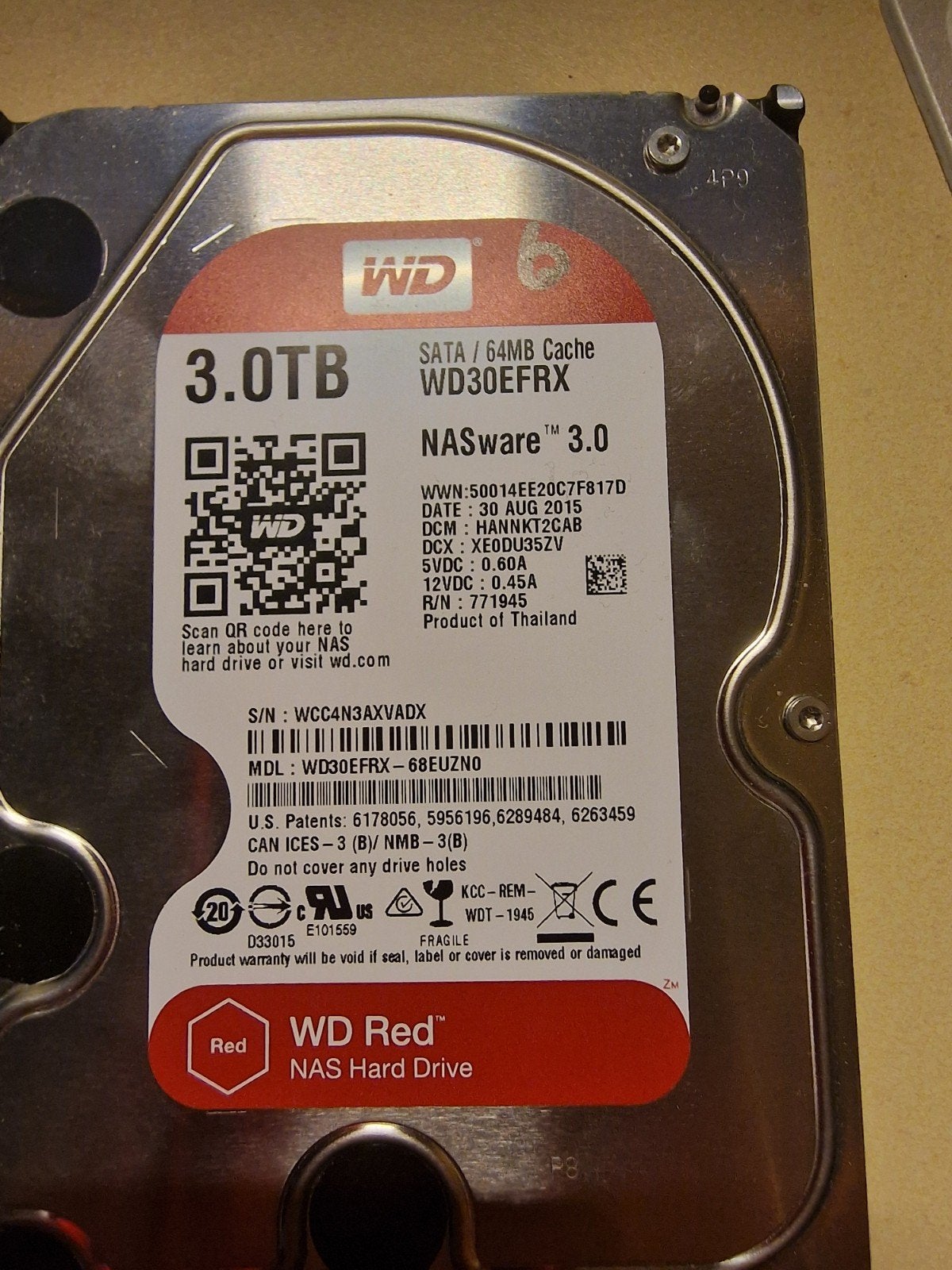 Nog 1 beschikbaar: WD Red 3TB NAS Harde Schijf (WD30EFRX), Intern, Server, Ophalen of Verzenden, 3 TB