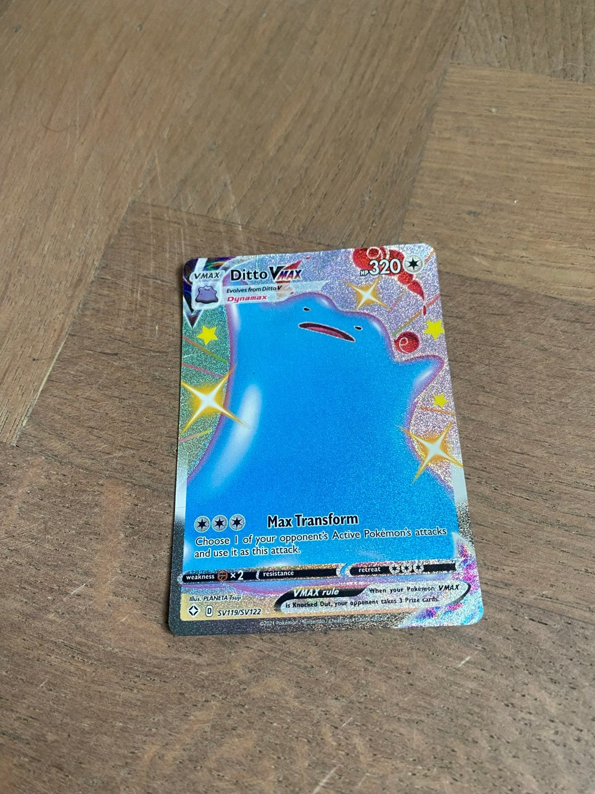 Ditto VMAX Shiny Pokémon Kaart SV119/SV122, Ophalen, Zo goed als nieuw, Losse kaart, Foil