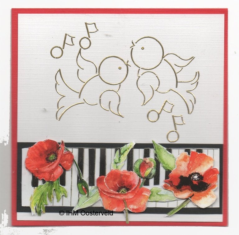 3D Kaart Hobbydots - 5  Vogeltjes met piano en bloemen, Ophalen of Verzenden, Nieuw, Overige thema's