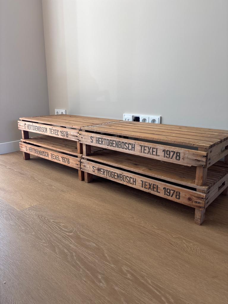Unieke houten meubel van oude fruitkisten - S'Hertogenbosch, Gebruikt, 100 tot 150 cm, Ophalen of Verzenden, Minder dan 100 cm