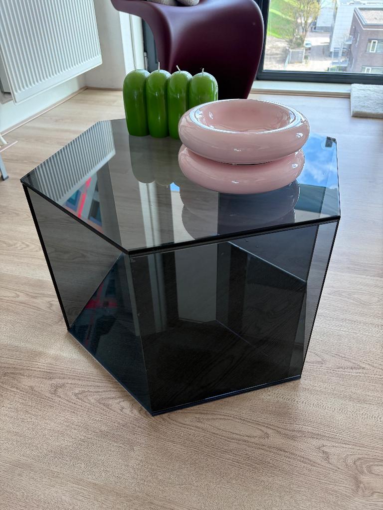 Fest Amsterdam hexagon glazen tafel, Huis en Inrichting, Ophalen, Gebruikt, 50 tot 100 cm, Glas