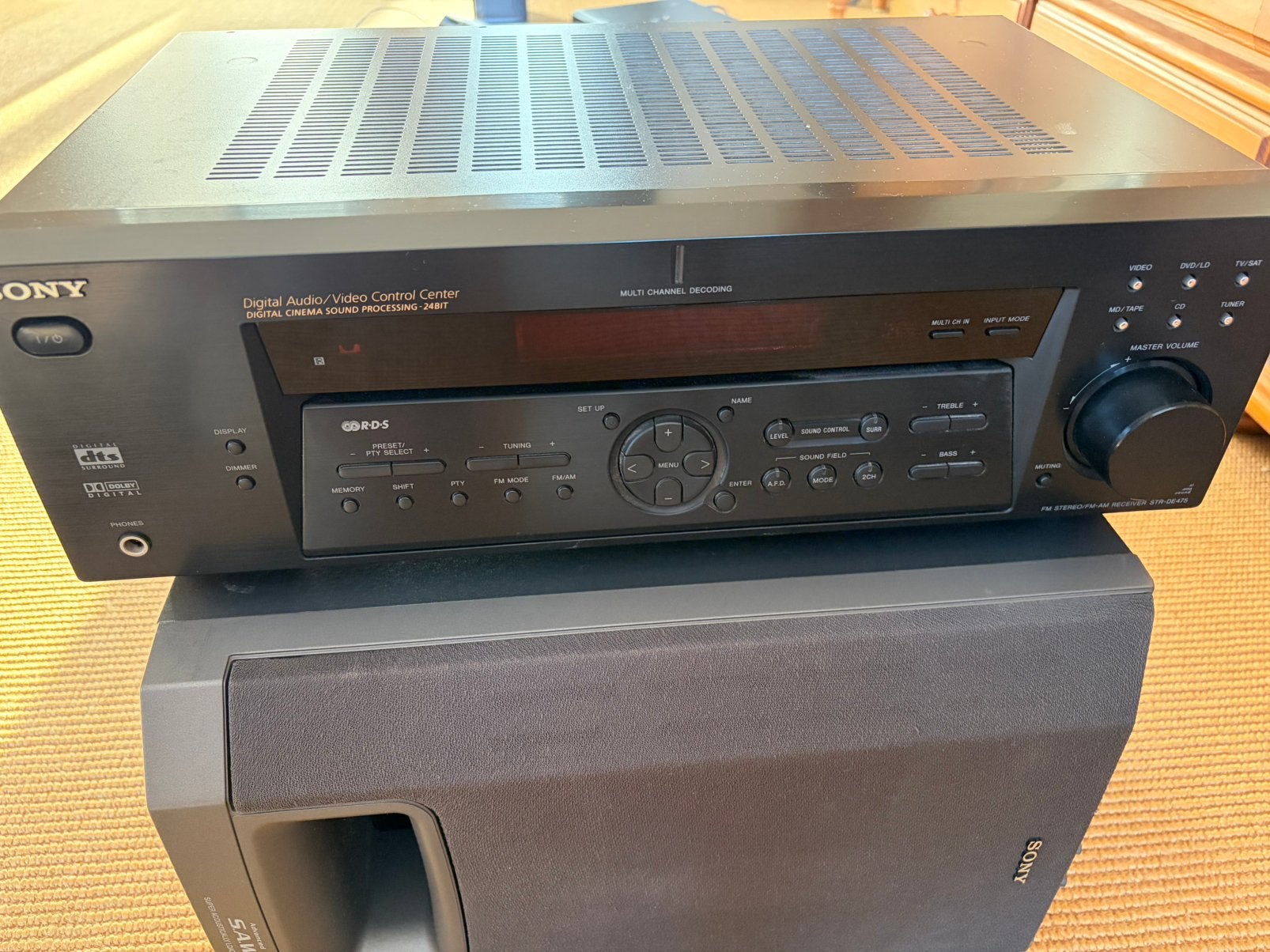Sony receiver STR-DE475 en 5 speakers SS-MS5 en SA-WMS5, Ophalen, Gebruikt, Sony