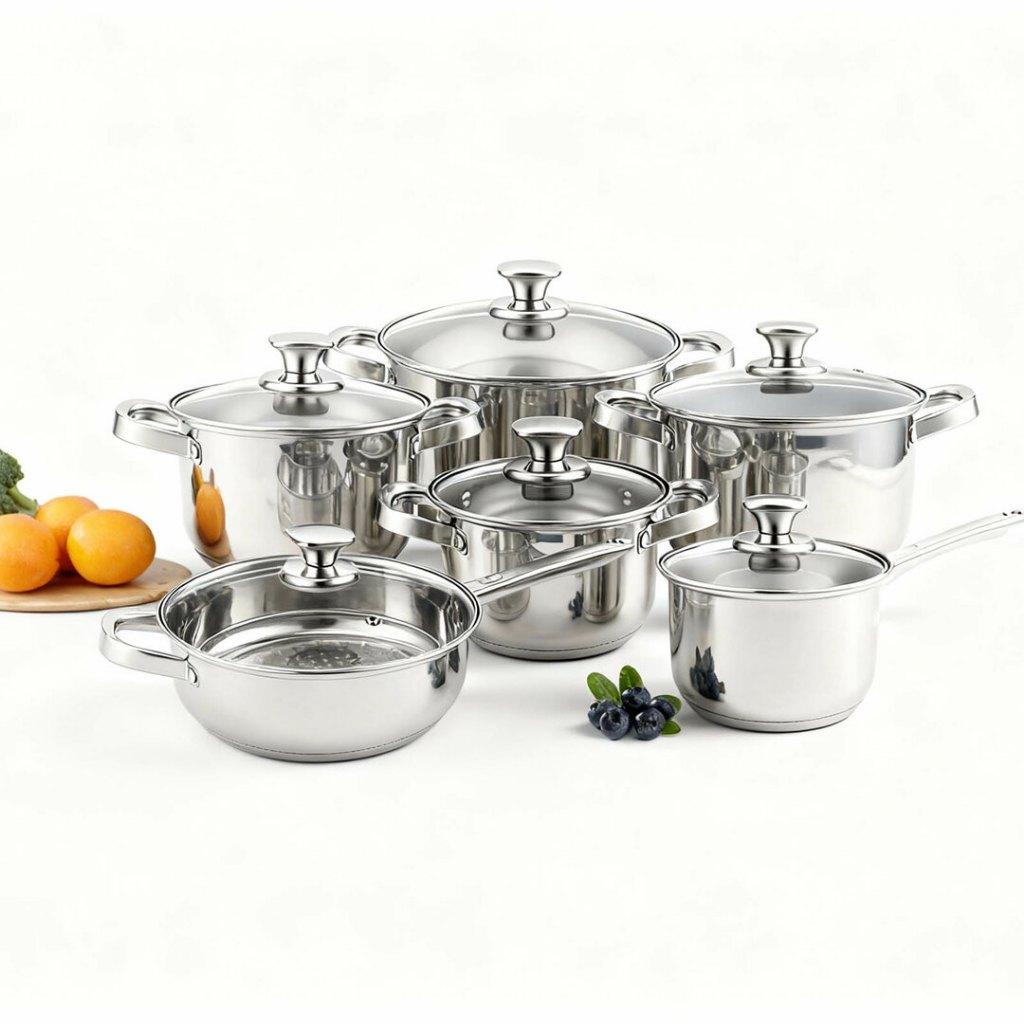 Pannenset RVS 12 delig Swiss Haus PFAS vrij, Verzenden, Nieuw, Pannenset, Rvs