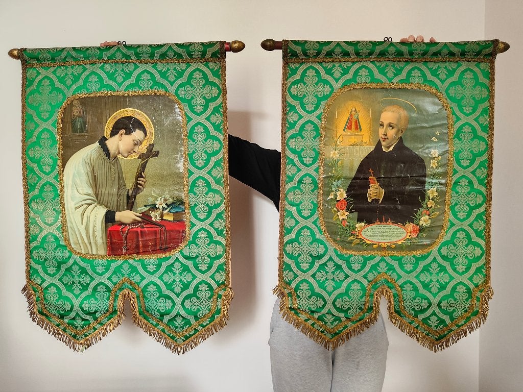 Set processievaandels, Aloysius Gonzaga J Berchmans, ca 1900, Ophalen of Verzenden