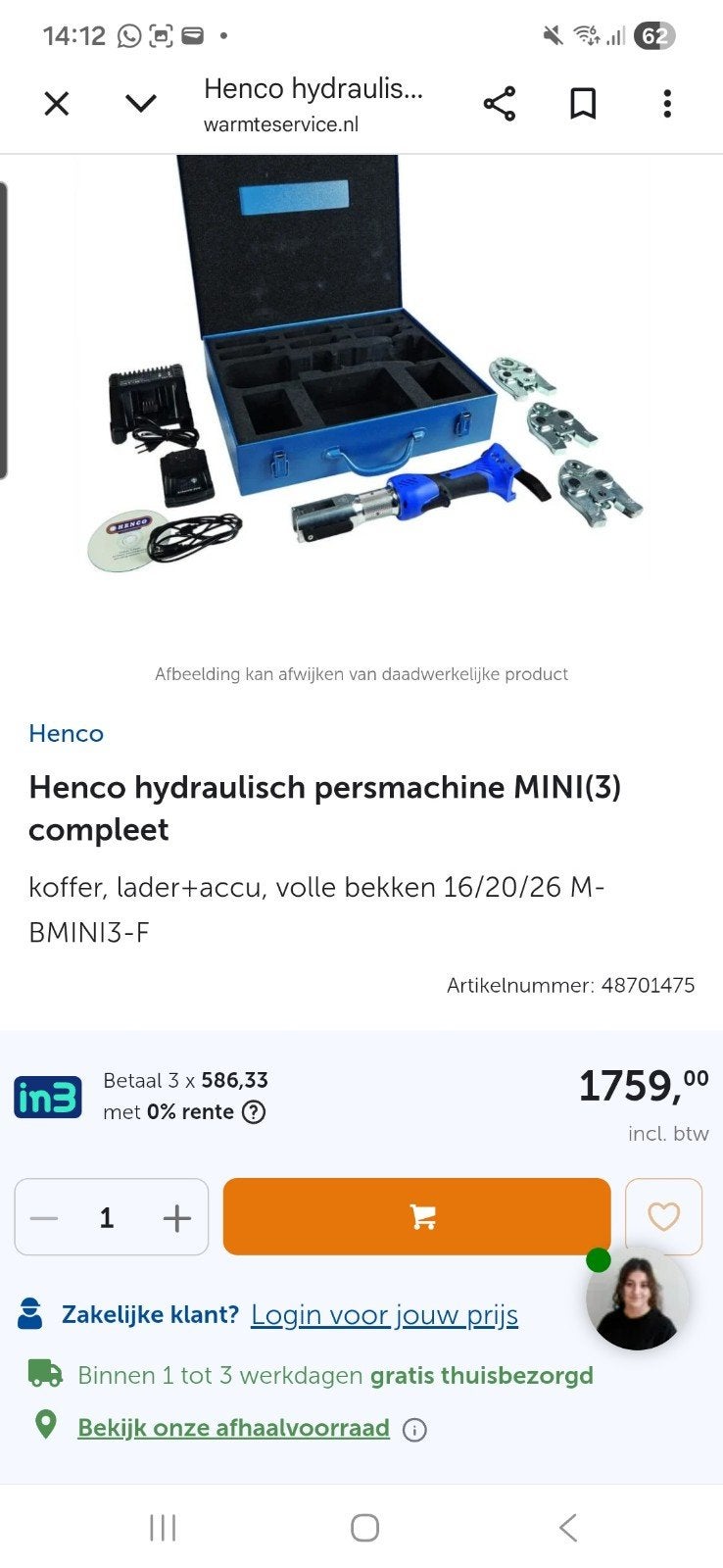 Henco hydraulische persmachine MINI(3) compleet, Ophalen, Gebruikt, Overige typen, Overige merken