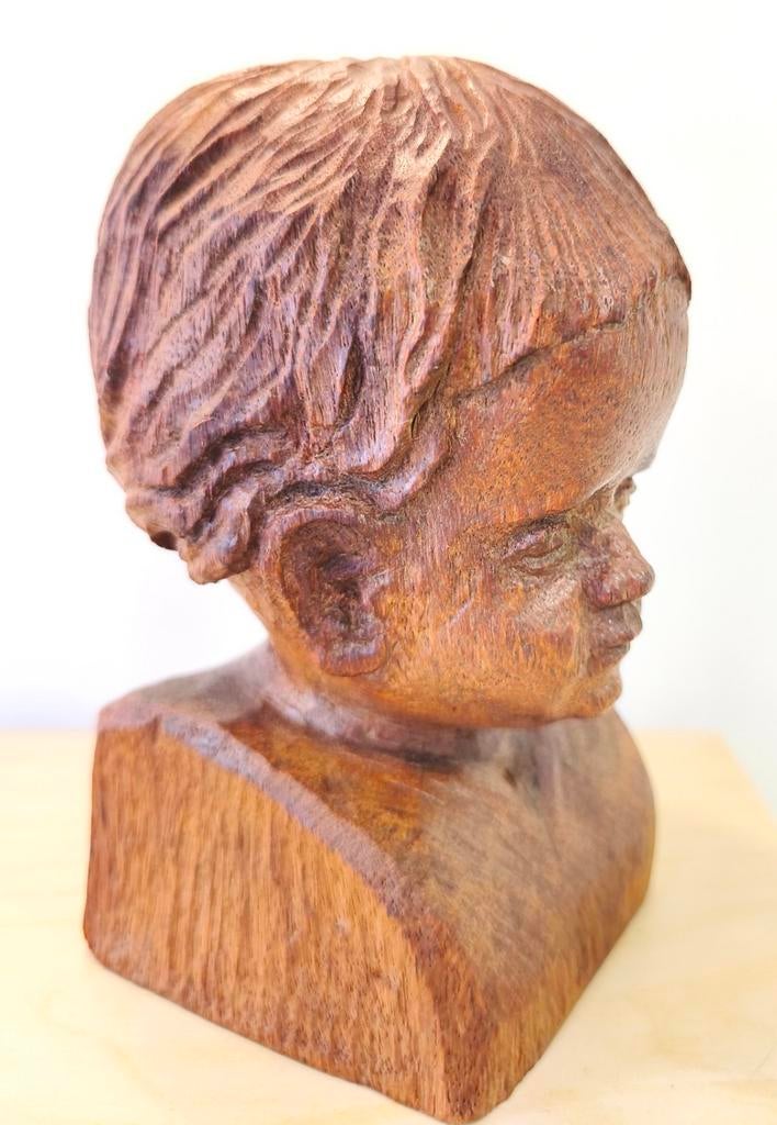 Houten beeldje van een kinderhoofdje, Ophalen of Verzenden