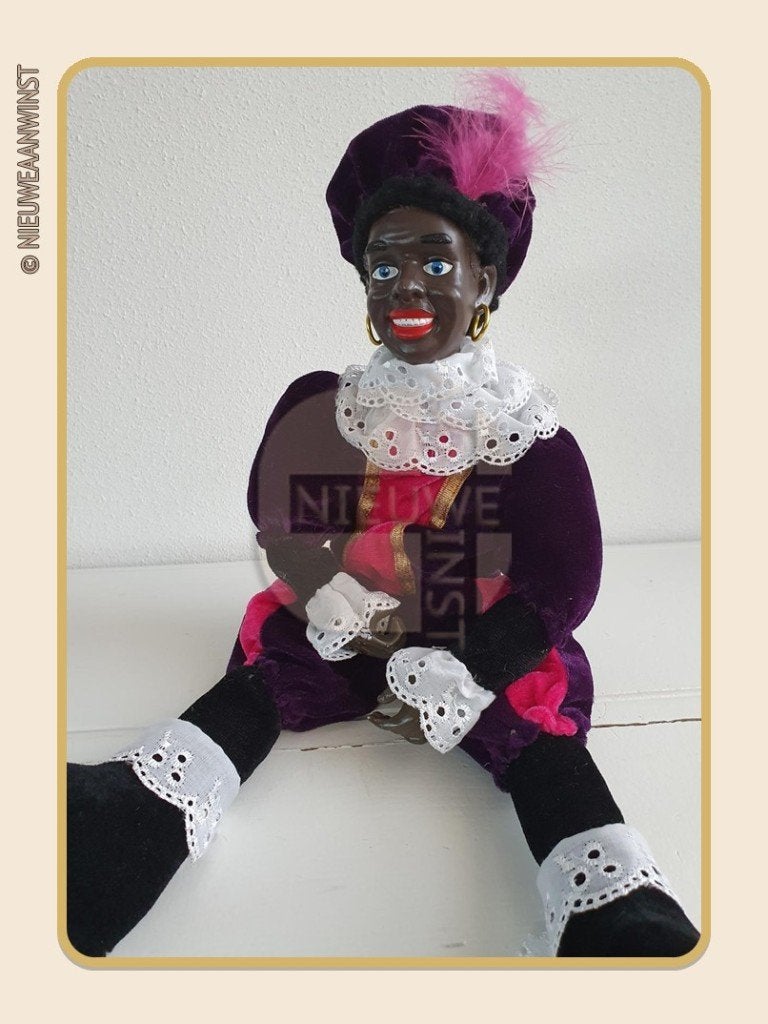 Nostalgische etalage Piet pop - paars/roze - 45cm, Verzenden, Zo goed als nieuw