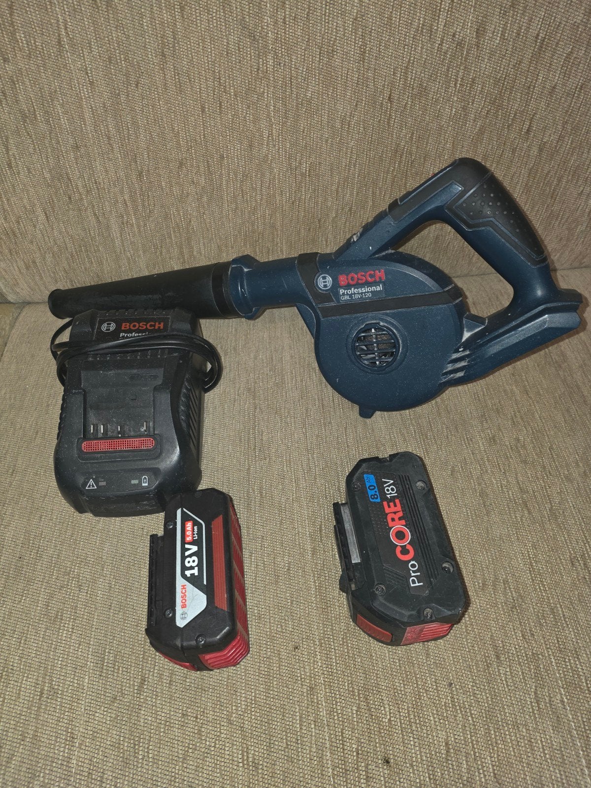 Bosch Professional GBL 18V-120 Bladblazer met accu's, Ophalen of Verzenden, Gebruikt