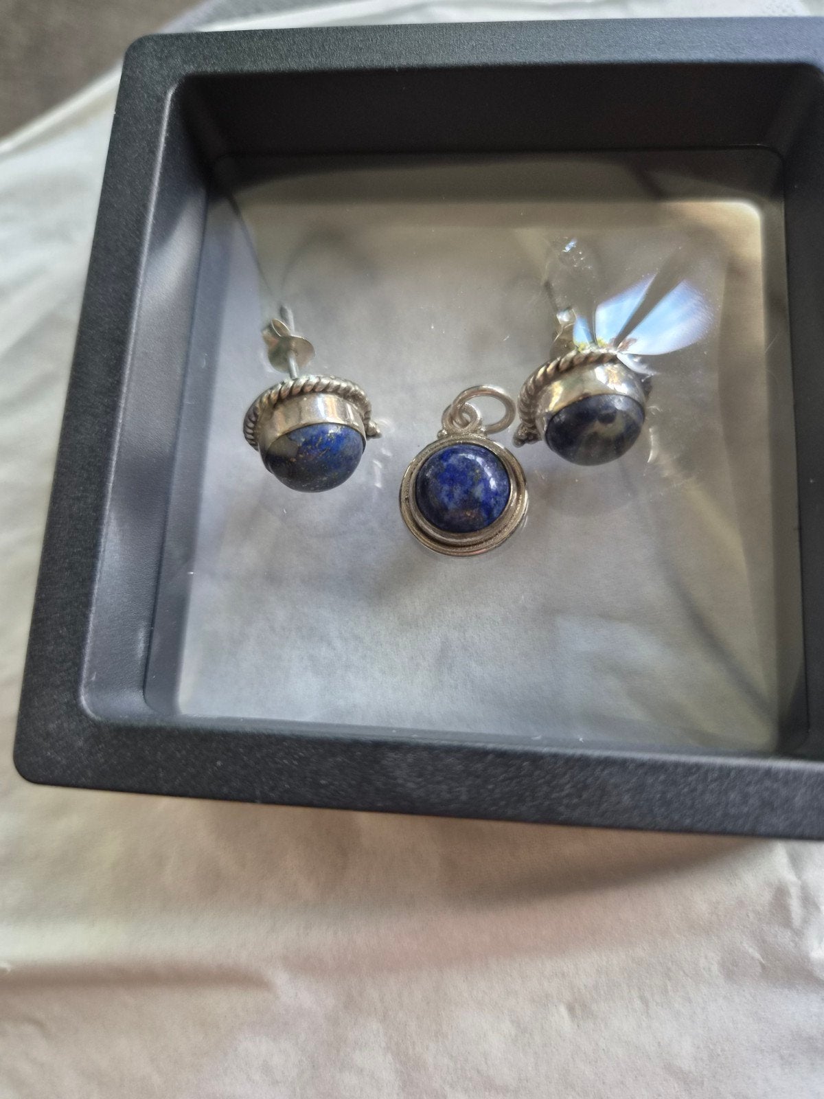 Zilveren oorbellen en hanger met Lapis Lazuli, Blauw, Nieuw, Ophalen of Verzenden, Met edelsteen