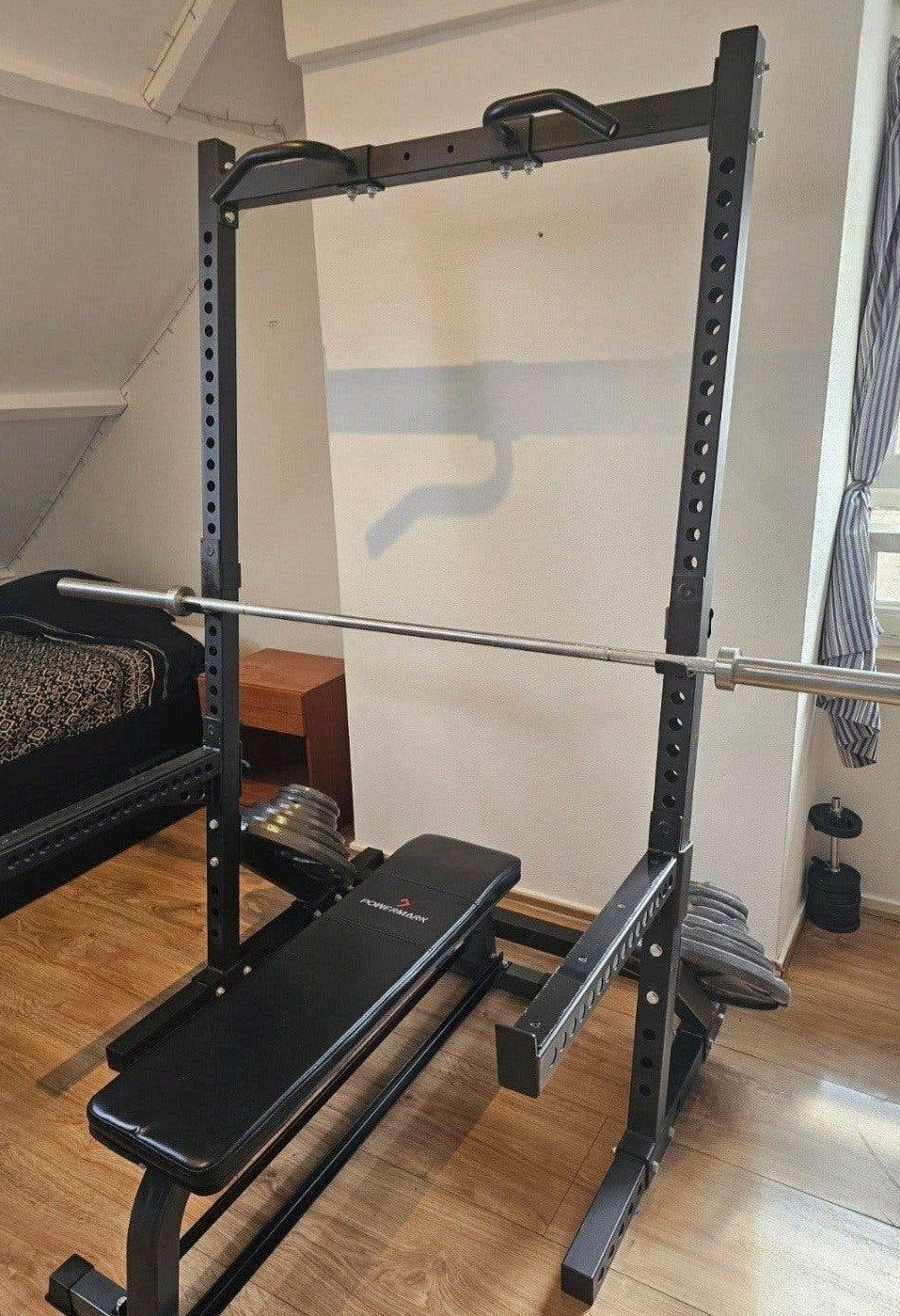 💪 COMPLETE SQUAT- & POWER RACK SET – 112,5 KG + 20 KG stang, Ophalen, Krachtstation, Benen, Zo goed als nieuw