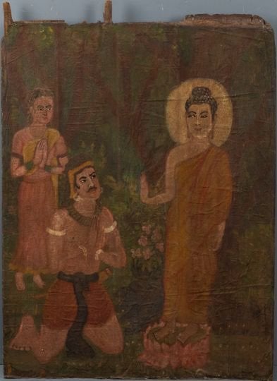 Aanbidding van Boeddha Indiase School 19e Eeuws, Antiek en Kunst, Ophalen