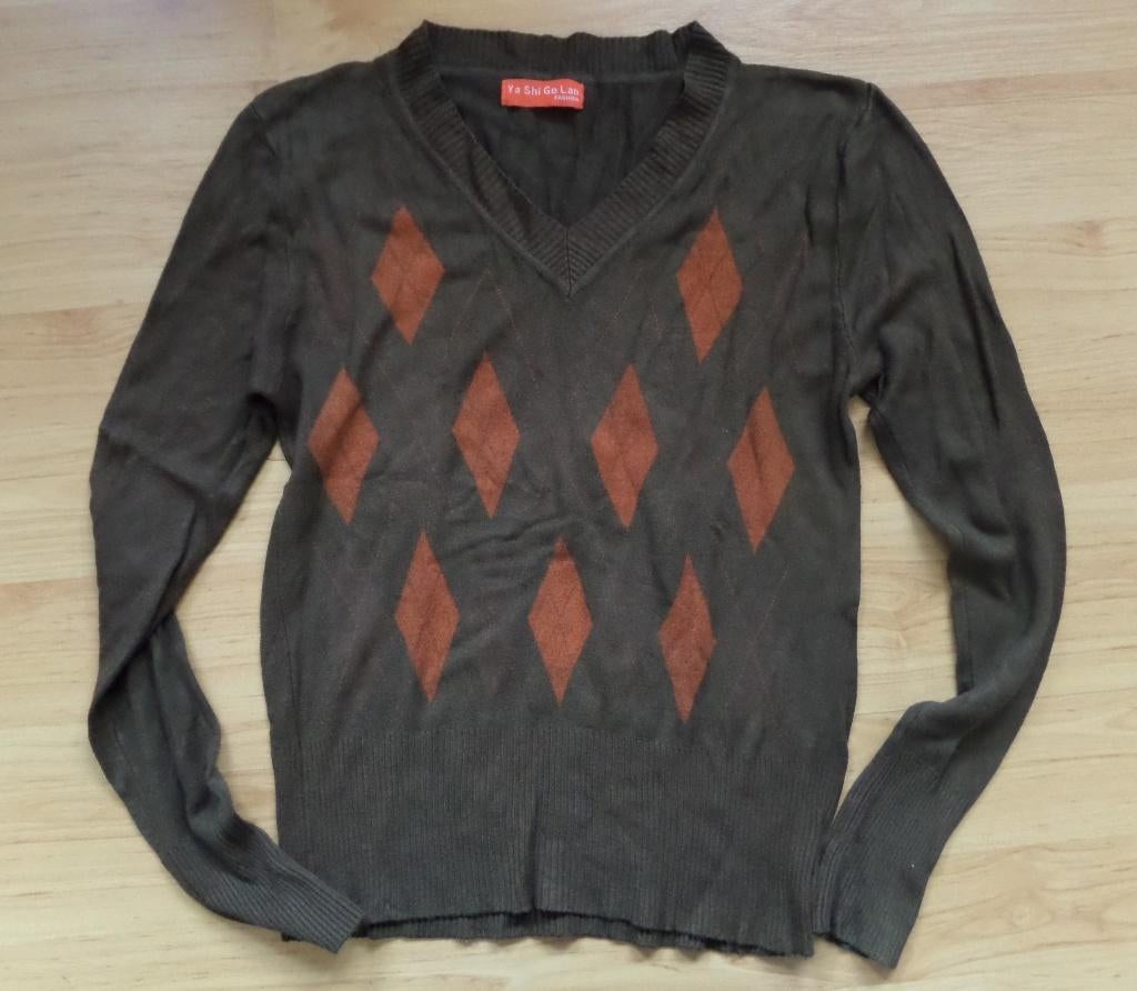Dunnere bruine trui van viscose met ruitenprint maat M, Ophalen of Verzenden, Zo goed als nieuw, Maat 38/40 (M), Bruin