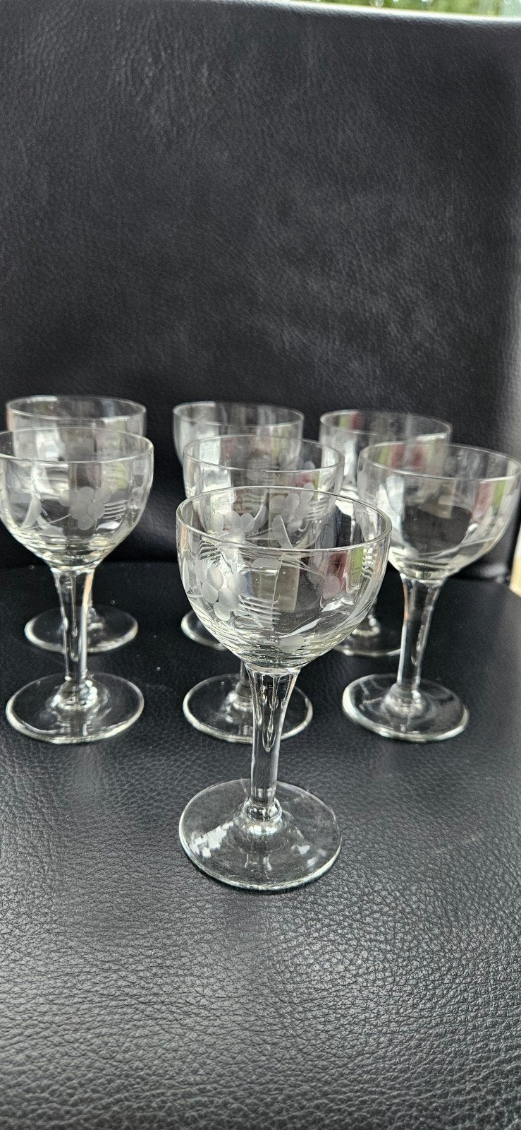 Set van 7 geslepen kristallen likeurcoupes, Antiek en Kunst, Ophalen of Verzenden