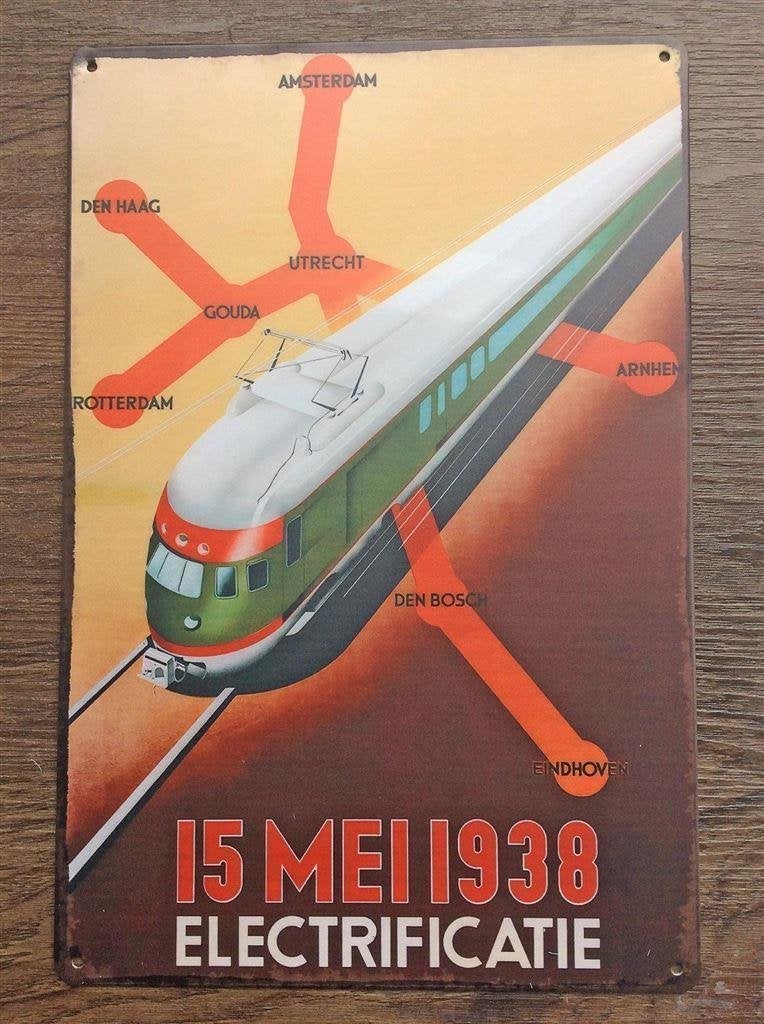 Electrificatie Reclame Trein Metalen Reclamebord NS, Verzenden, Nieuw, Trein, Overige typen