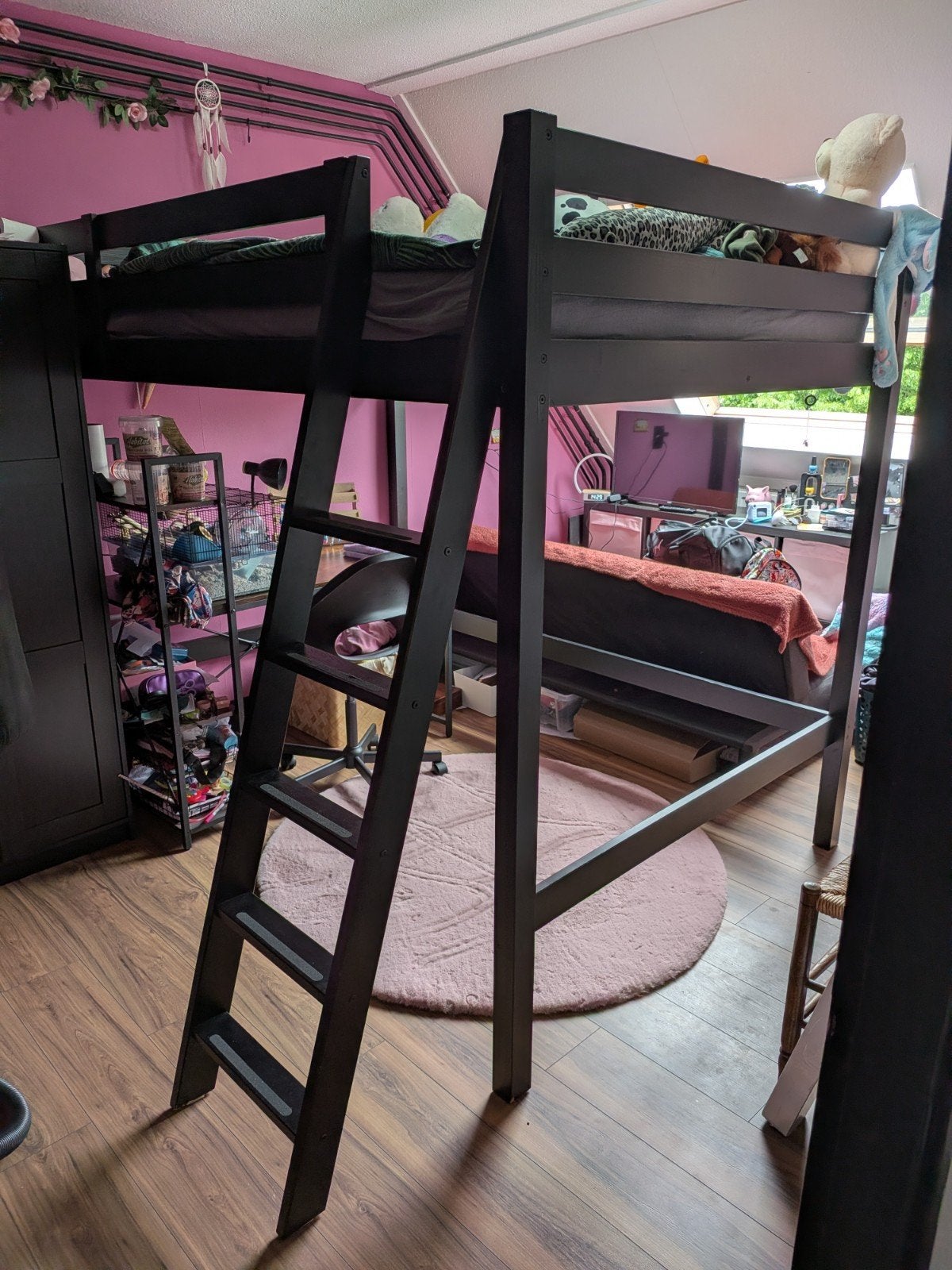Ikea Stora hoogslaper - zwart, Huis en Inrichting, Slaapkamer | Bedden, Zo goed als nieuw, Twijfelaar, 140 cm, 200 cm, Hout, Zwart