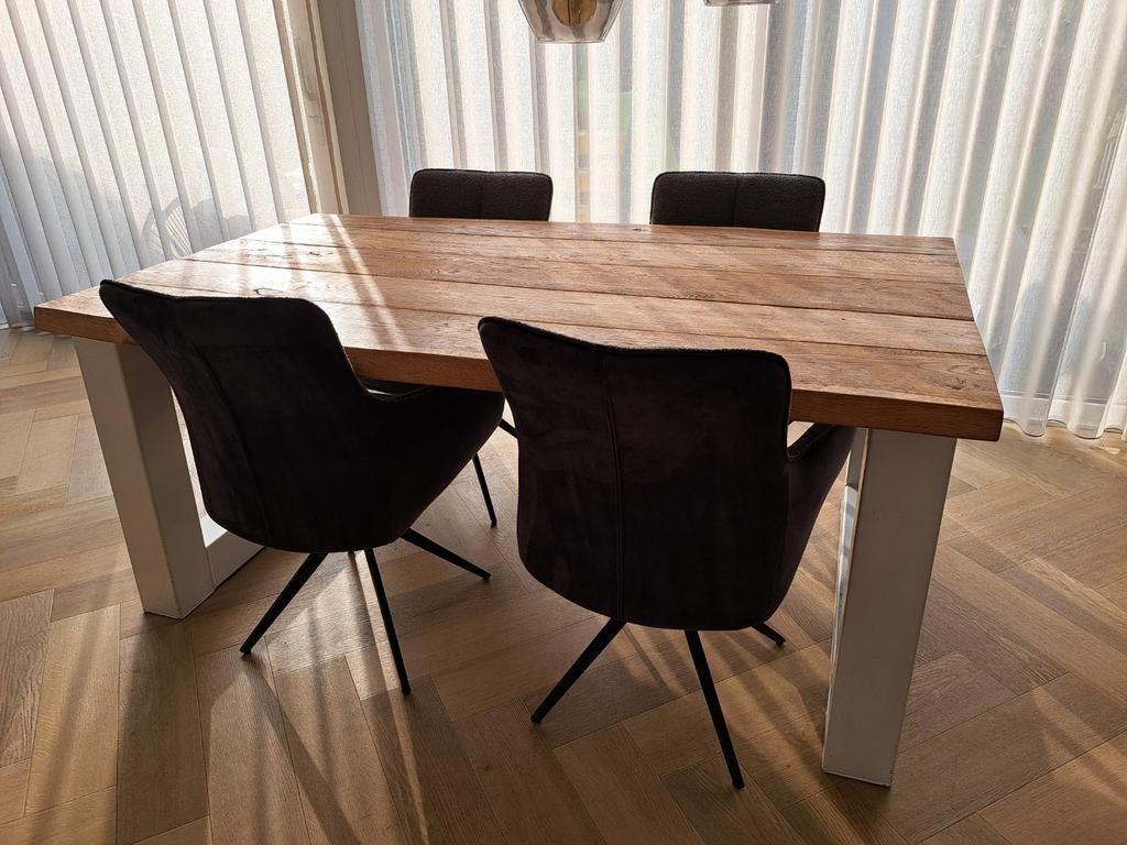 Moxee eettafel massief eikenhout met wit U onderstel, Ophalen, Gebruikt