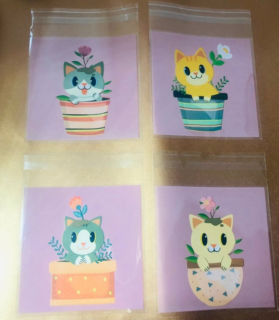 4x uitdeel zakje verschillende katjes in bloempot * roze, Verzenden, Nieuw, Versiering, Overige