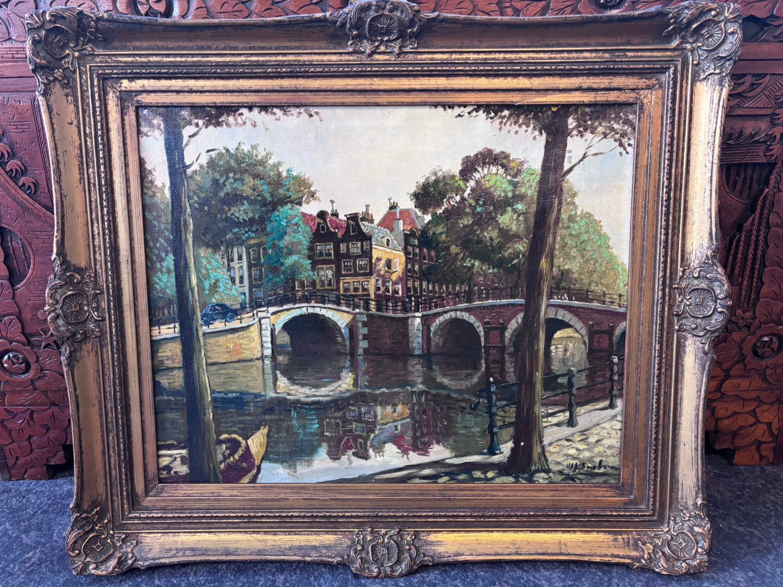 WJ Burksen ( 1857-1937 ) Amsterdamse gracht, Antiek en Kunst, Ophalen of Verzenden