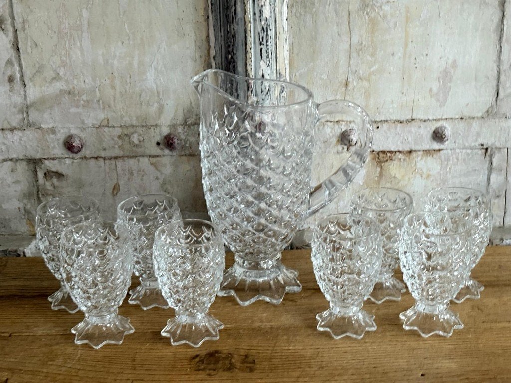 Vintage waterkan schenkan ‘pineapple’ Ananas kan en glazen, Antiek en Kunst, Antiek | Keramiek en Aardewerk, Ophalen of Verzenden