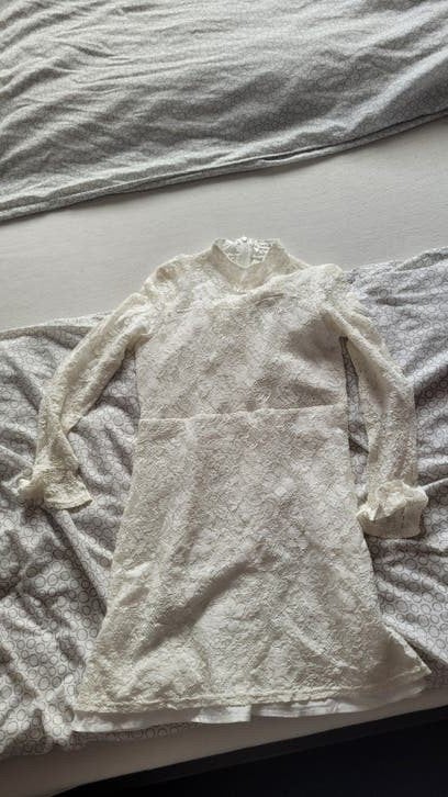 Witte kanten jurk met lange mouwen, Kinderen en Baby's, Meisje, Shein, Ophalen of Verzenden, Zo goed als nieuw