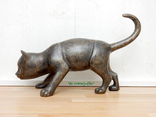 129*Bronzen poes (Boven €75 geen verzendkosten), Tuin en Terras, Ophalen of Verzenden, Nieuw, Overige materialen, Dierenbeeld