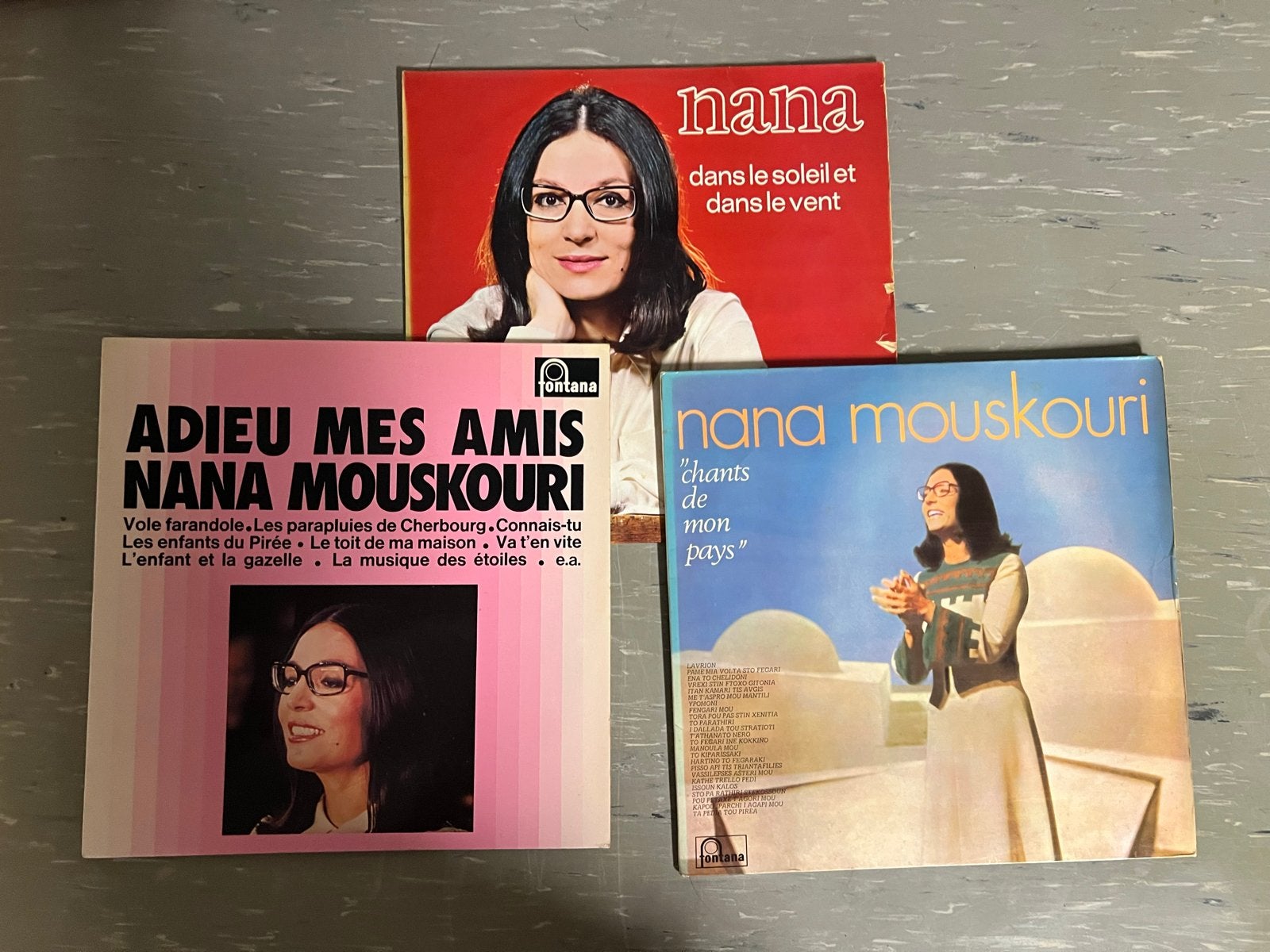 Nana Mouskouri LP's - Adieu Mes Amis, Dans le Soleil, Chants, LP, Gebruikt, Pop, Ophalen of Verzenden