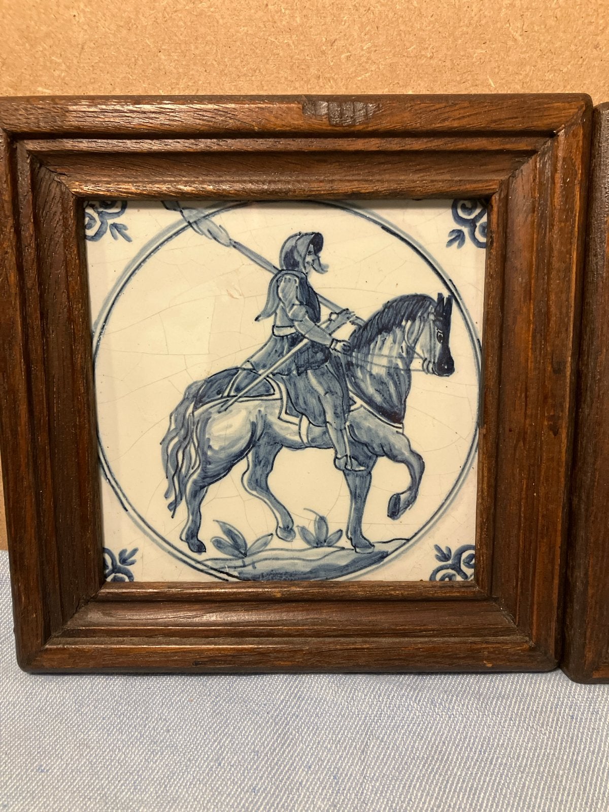 Set van 3 Delfts blauwe tegels in houten lijst, Antiek en Kunst, Antiek | Wandborden en Tegels, Ophalen of Verzenden
