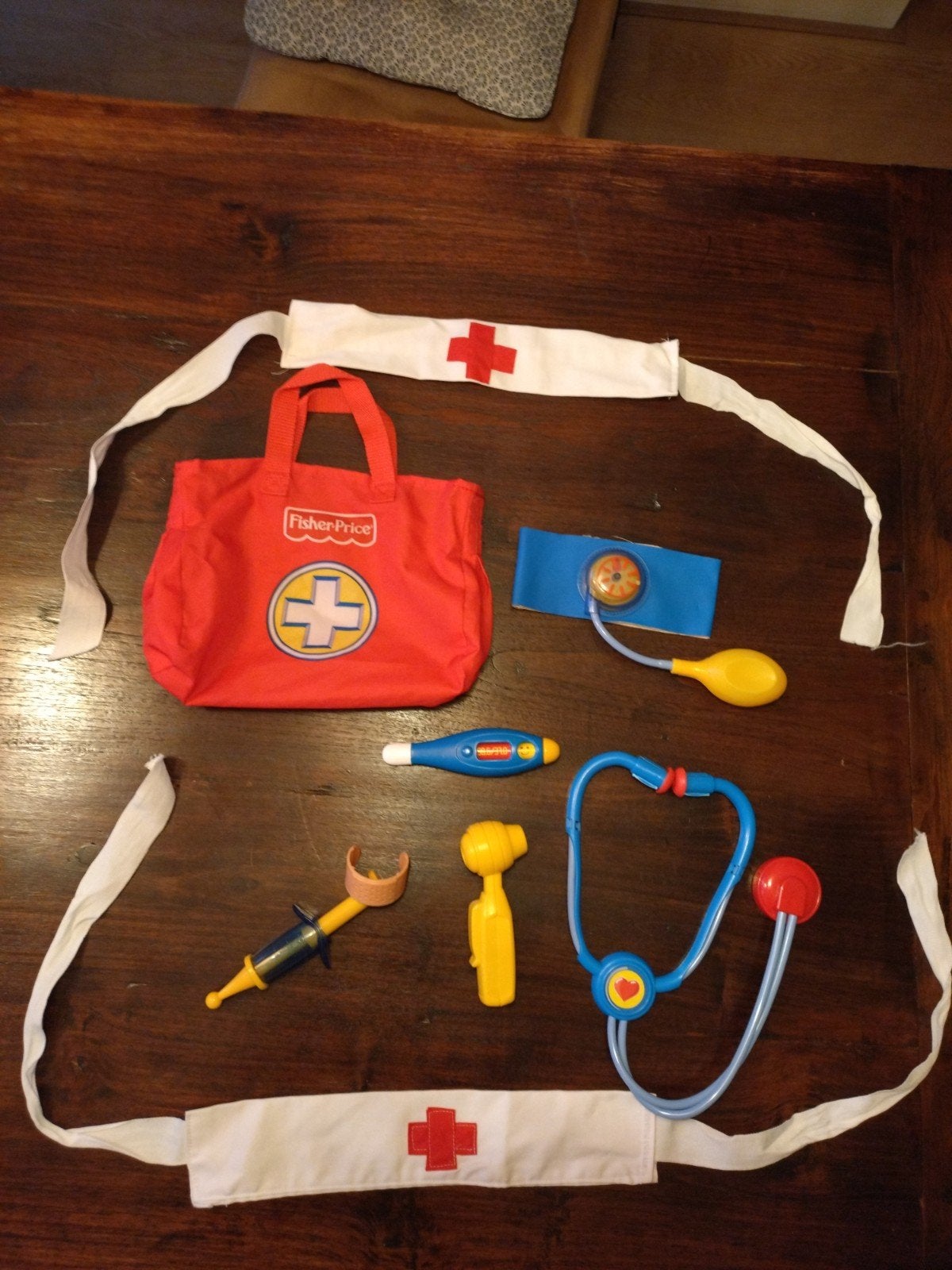 Fisher Price speelgoed doktersset + 2 hoofdbanden, Kinderen en Baby's, Ophalen of Verzenden, Zo goed als nieuw, Speelset