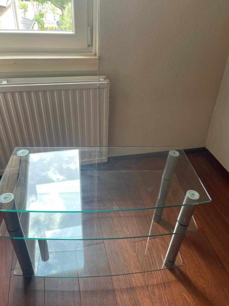 Glazen Televisietafel met 3 lagen, Ophalen, Gebruikt, 50 tot 100 cm, Glas