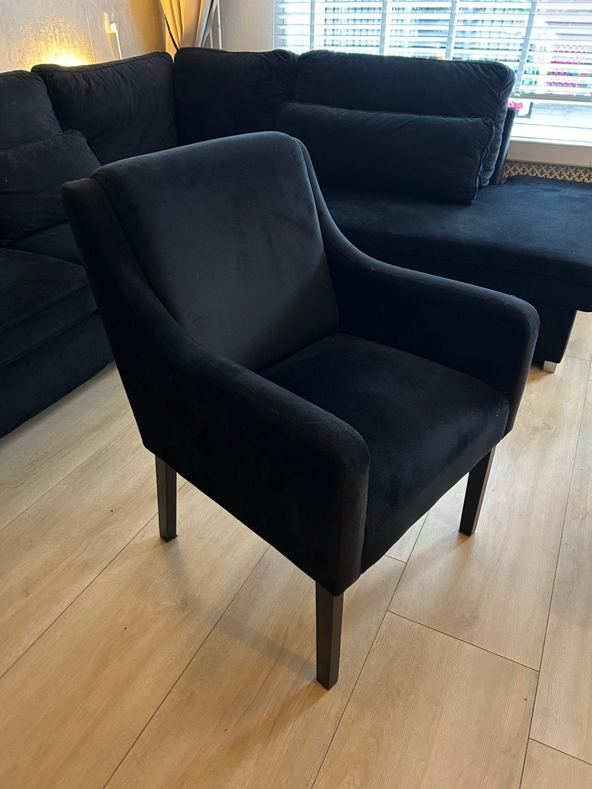 6 zwarte velvet eetkamerstoelen, Ophalen, Gebruikt